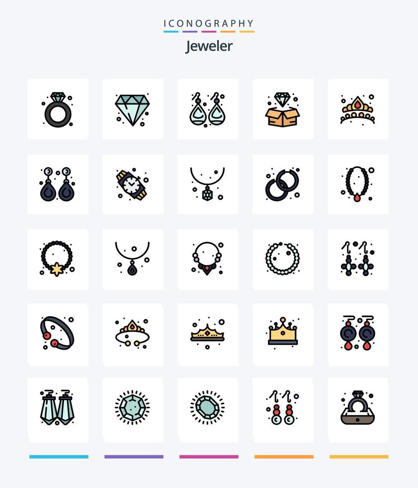 kreativ smycke 25 linje fylld ikon packa sådan som mode. Smycken. guld. juvel. diamant vektor