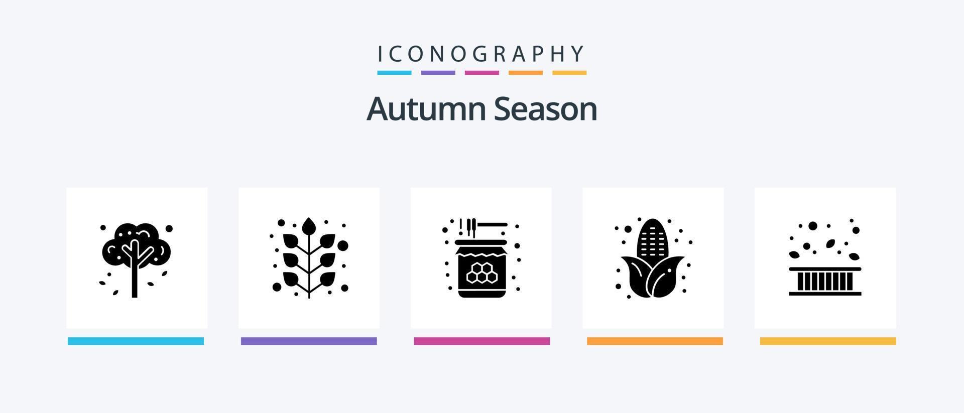 Autumn Glyph 5 Icon Pack inklusive Rahmen. Essen. Biene. Mais. süss. kreatives Symboldesign vektor