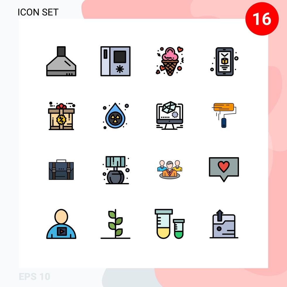 moderner Satz von 16 flachen, farbgefüllten Linien und Symbolen wie Rabatt-Bonus-Creme-Smartphone-Handy-editierbare kreative Vektordesign-Elemente vektor