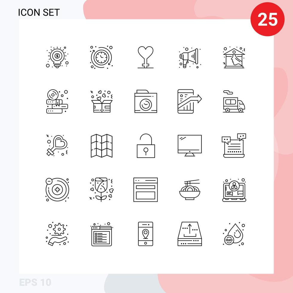 25 thematische Vektorlinien und editierbare Symbole von editierbaren Vektordesign-Elementen des Dachhausherzhausmegaphons vektor