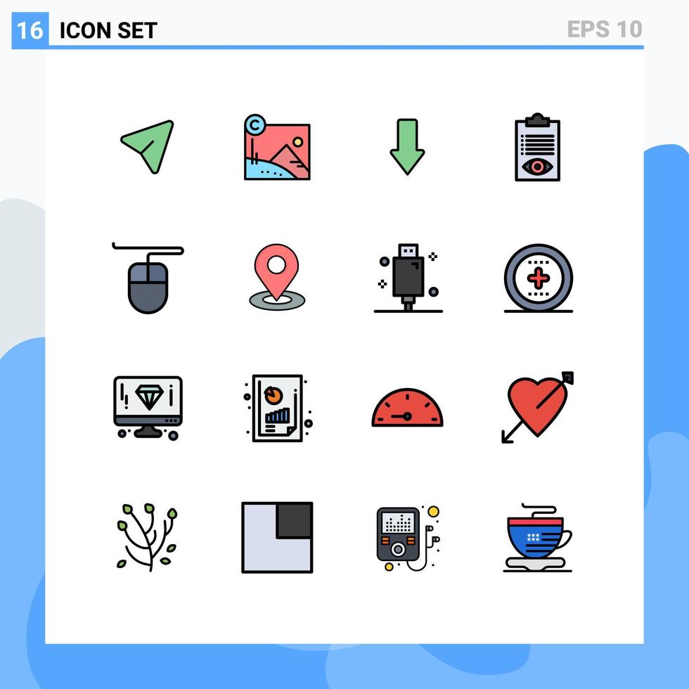 Gruppe von 16 modernen, flachen, farbgefüllten Linien, die für Hardware-Linienpfeil-Jobs festgelegt sind, überprüfen Sie editierbare kreative Vektordesign-Elemente vektor