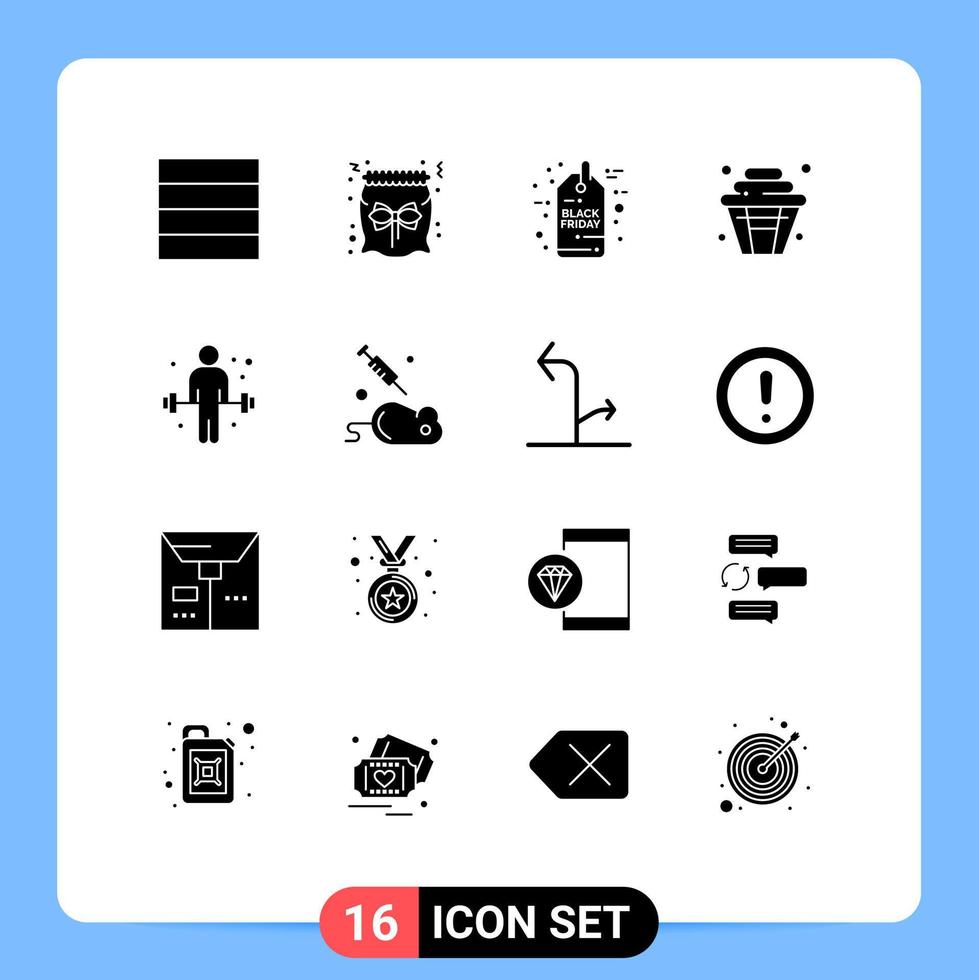 16 kreative Symbole, moderne Zeichen und Symbole für Gewichtheben, Übung, Verkauf, Hantel, süße, editierbare Vektordesign-Elemente vektor