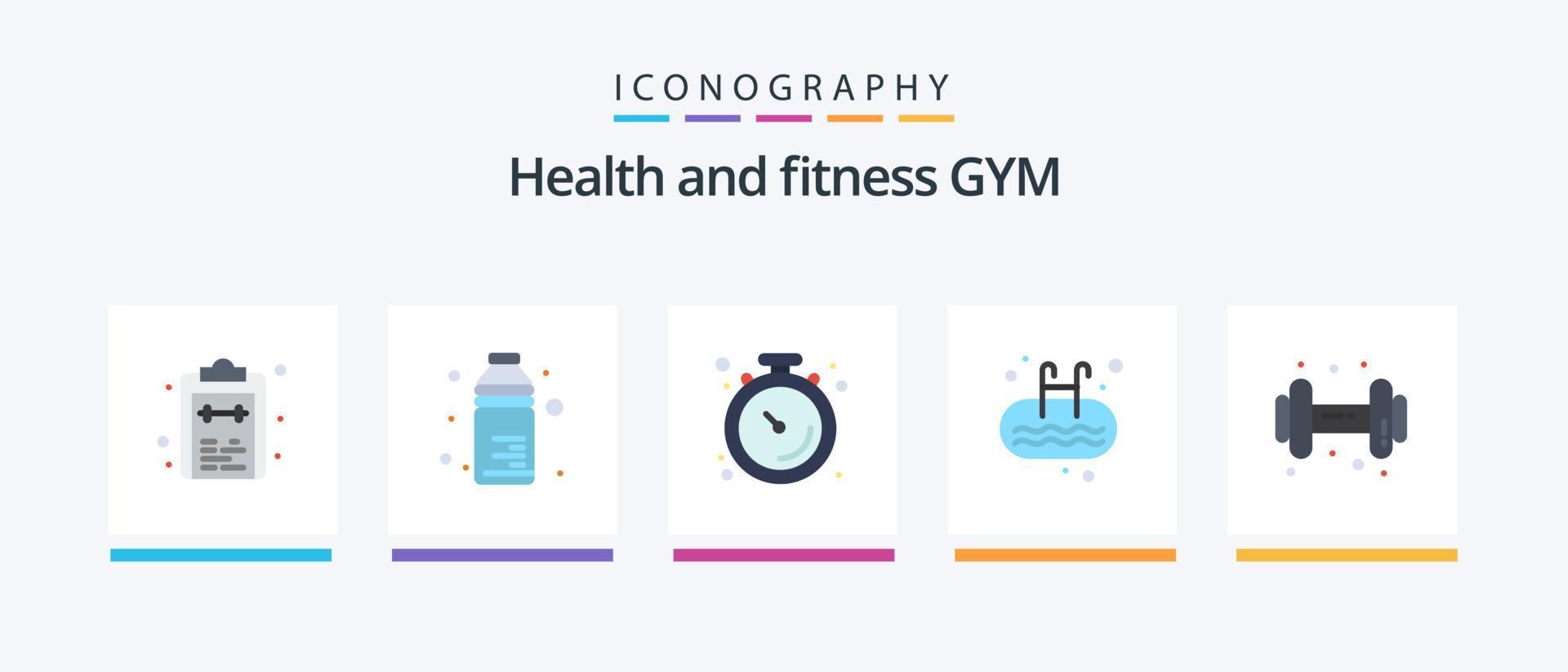 Gym platt 5 ikon packa Inklusive simma. slå samman. vatten. stege. stoppur. kreativ ikoner design vektor