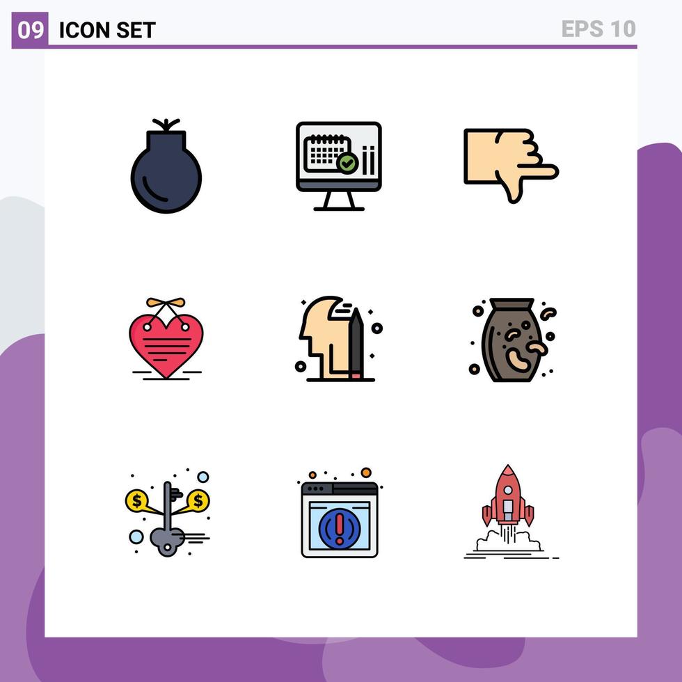 piktogram uppsättning av 9 enkel fylld linje platt färger av sinne kärlek brev motvilja kalender hjärta redigerbar vektor design element