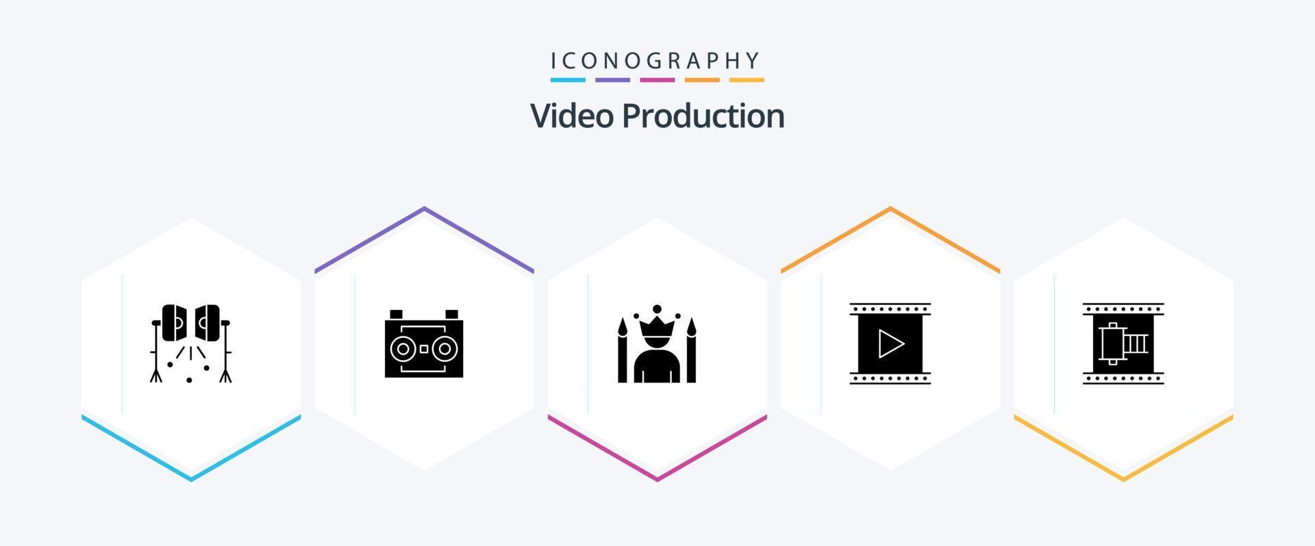 video produktion 25 glyf ikon packa Inklusive filma. kamera. digital inspelning. vinnare. stjärna vektor