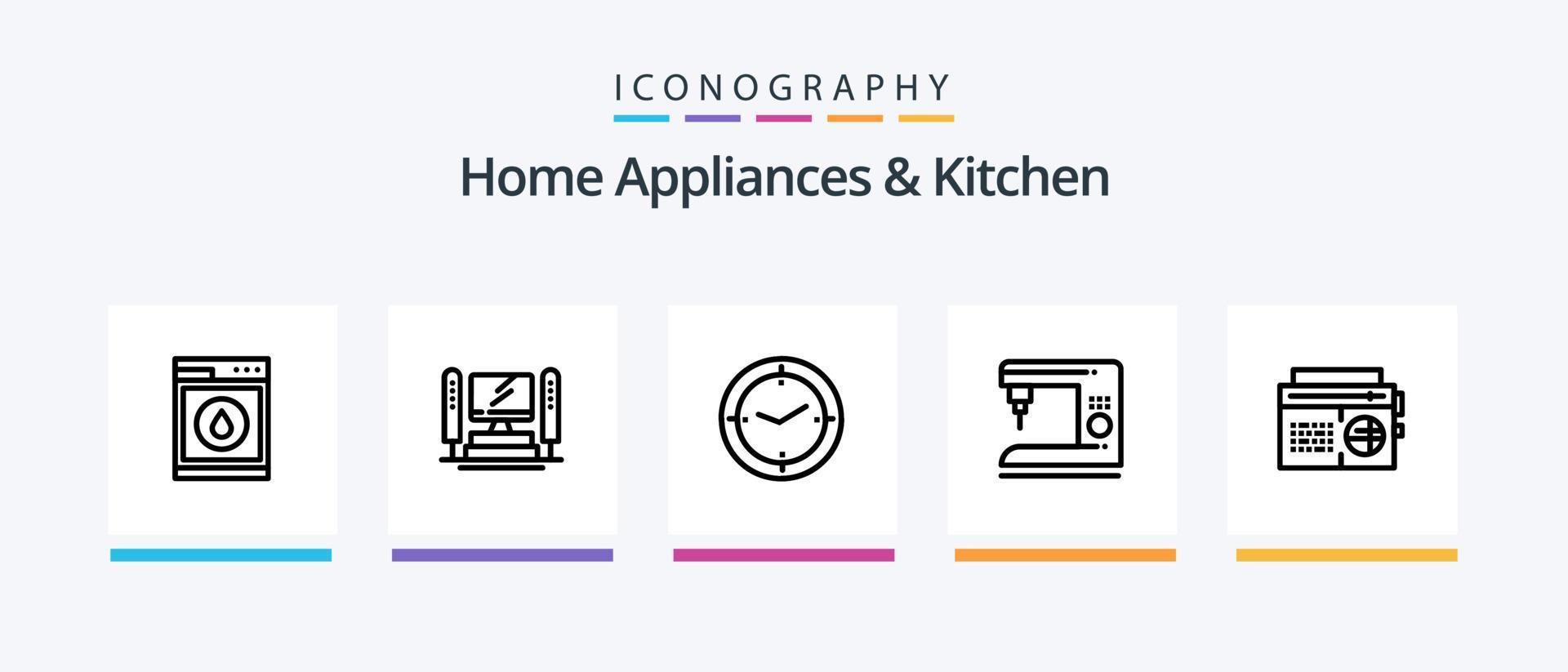 Haushaltsgeräte und Küchenlinie 5 Icon Pack inklusive Musik. Galerie. Birne. Sofa. Klumpen. kreatives Symboldesign vektor