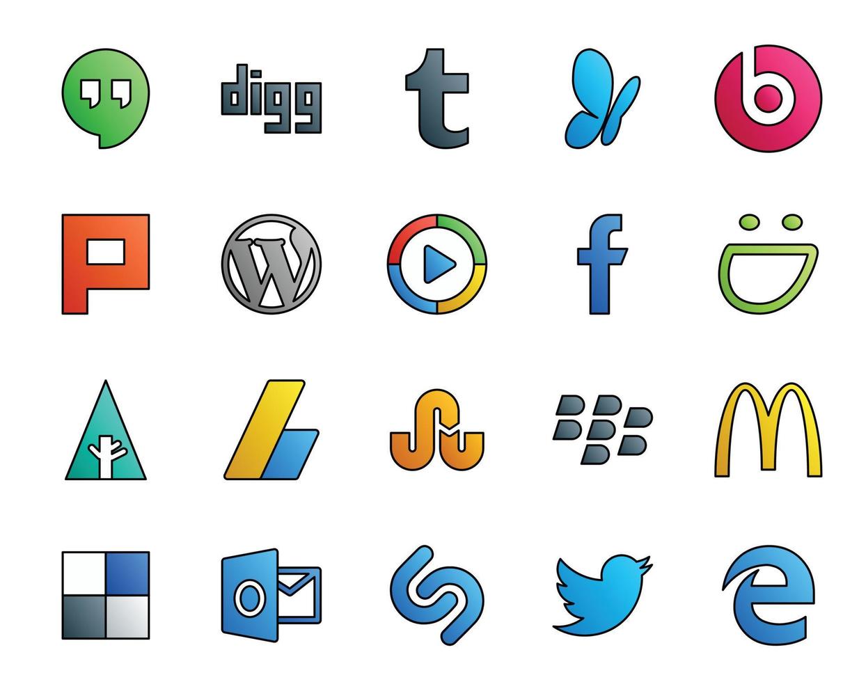 20 Social-Media-Icon-Packs, einschließlich McDonalds Stumbleupon Windows Media Player-Anzeigen forrst vektor