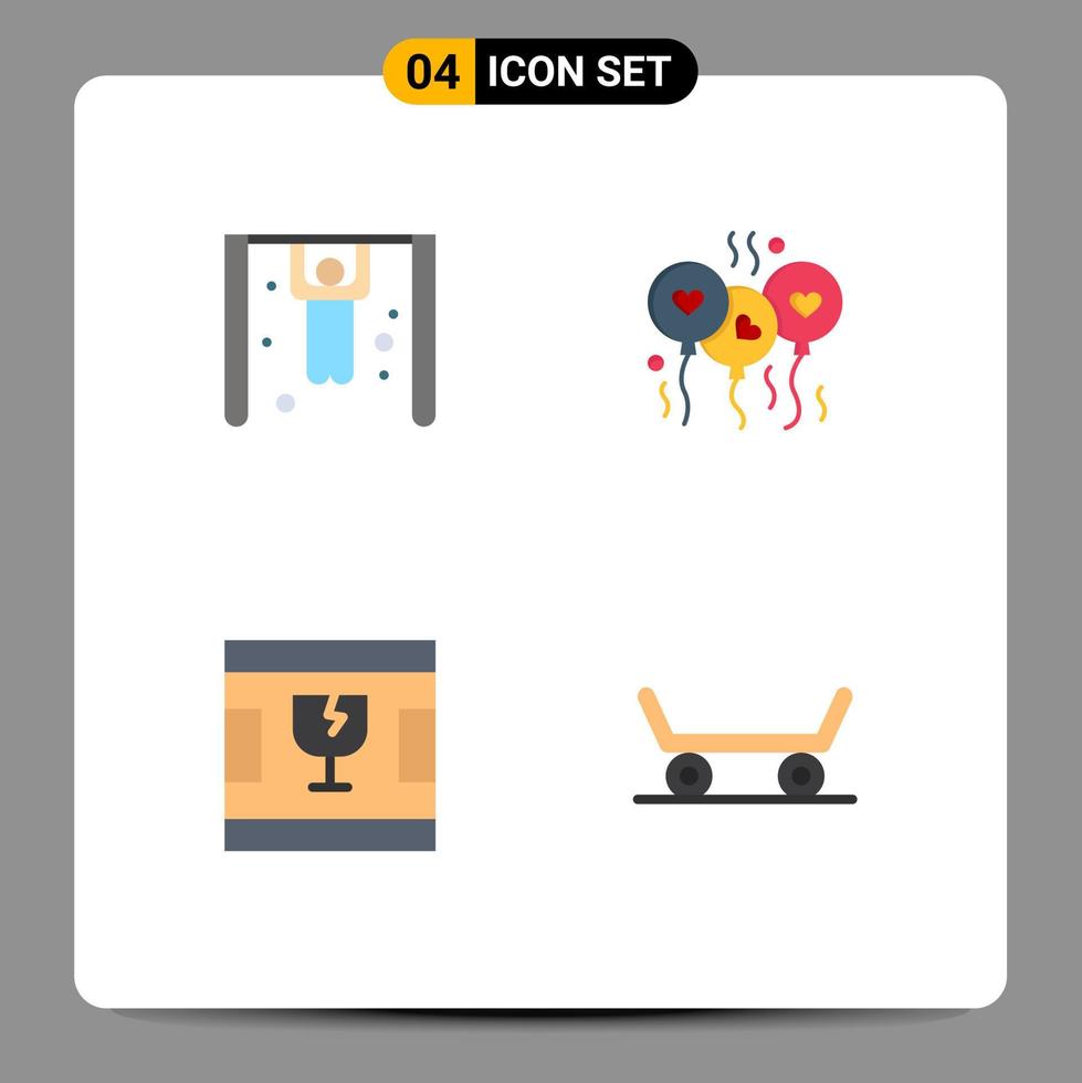 flaches Icon-Set für die mobile Schnittstelle mit 4 Piktogrammen von editierbaren Vektordesign-Elementen des Wettbewerbsglasbloone-Hochzeits-Skateboards vektor