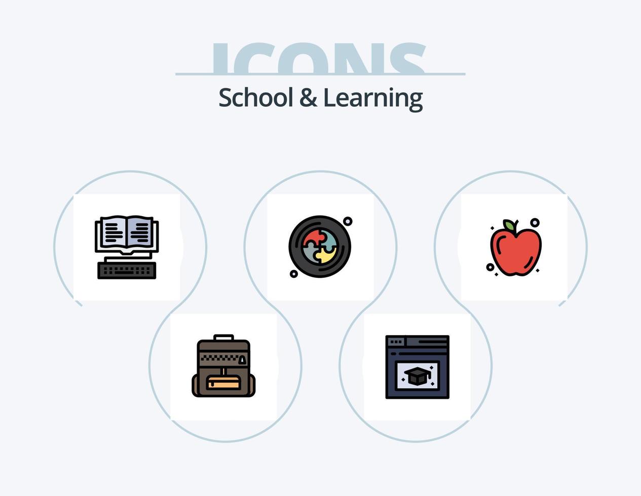 skola och inlärning linje fylld ikon packa 5 ikon design. . mat. medicinsk. äpple. utbildning vektor