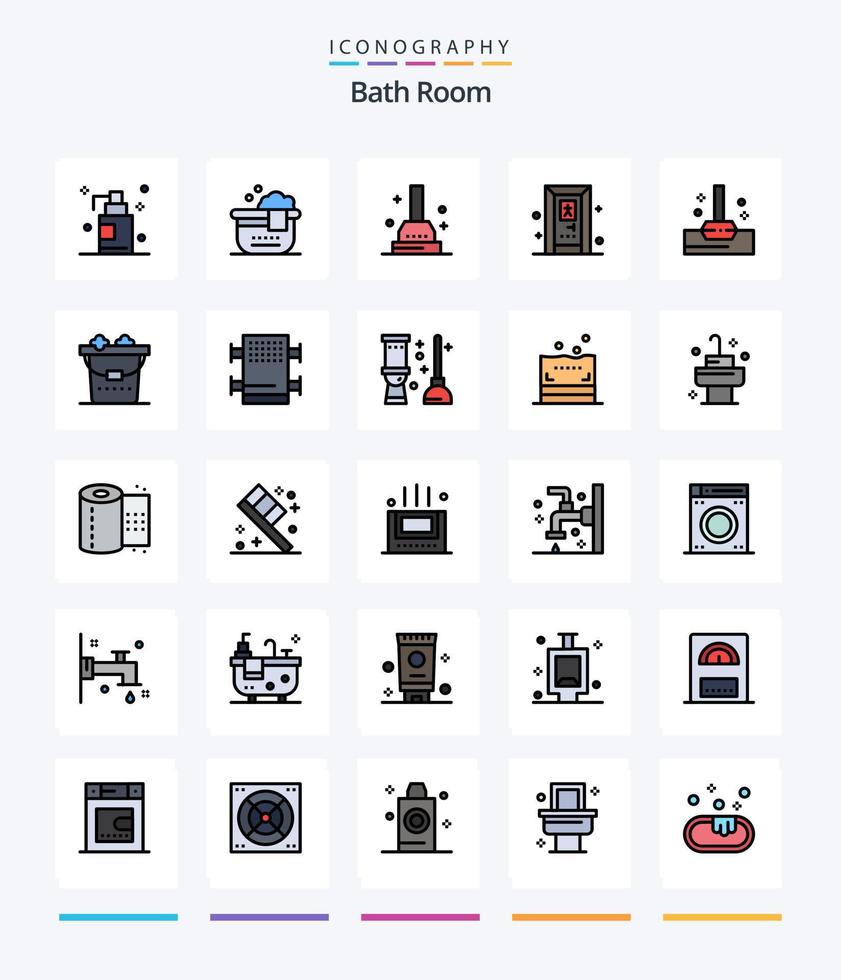 kreativ bad rum 25 linje fylld ikon packa sådan som tvätta. rena. badrum. badrum. mopp vektor