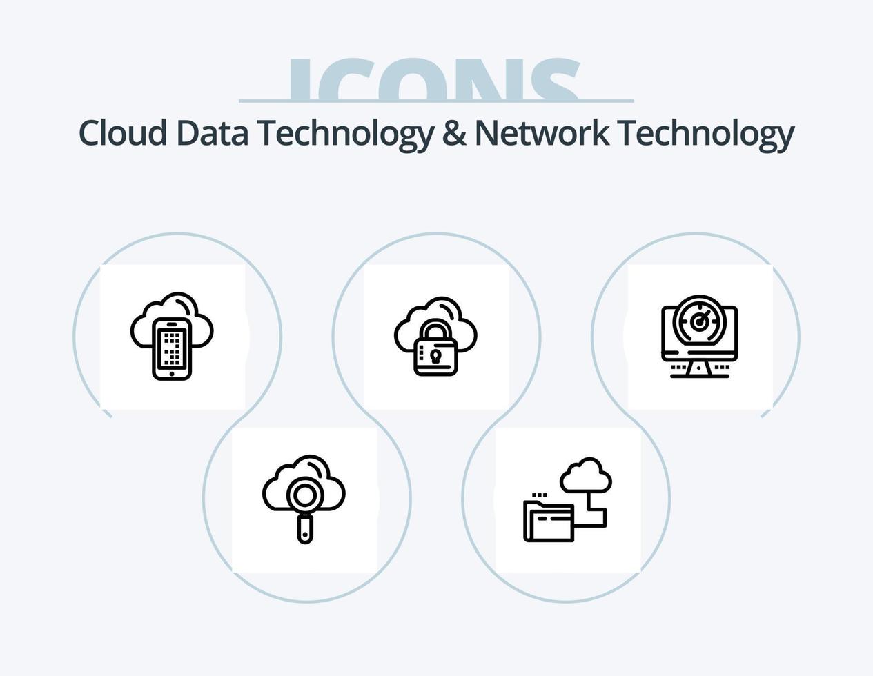 Cloud-Datentechnologie und Netzwerktechnologie-Line-Icon-Pack 5-Icon-Design. Internet . gelockt. Wolke . schau . Wolke vektor