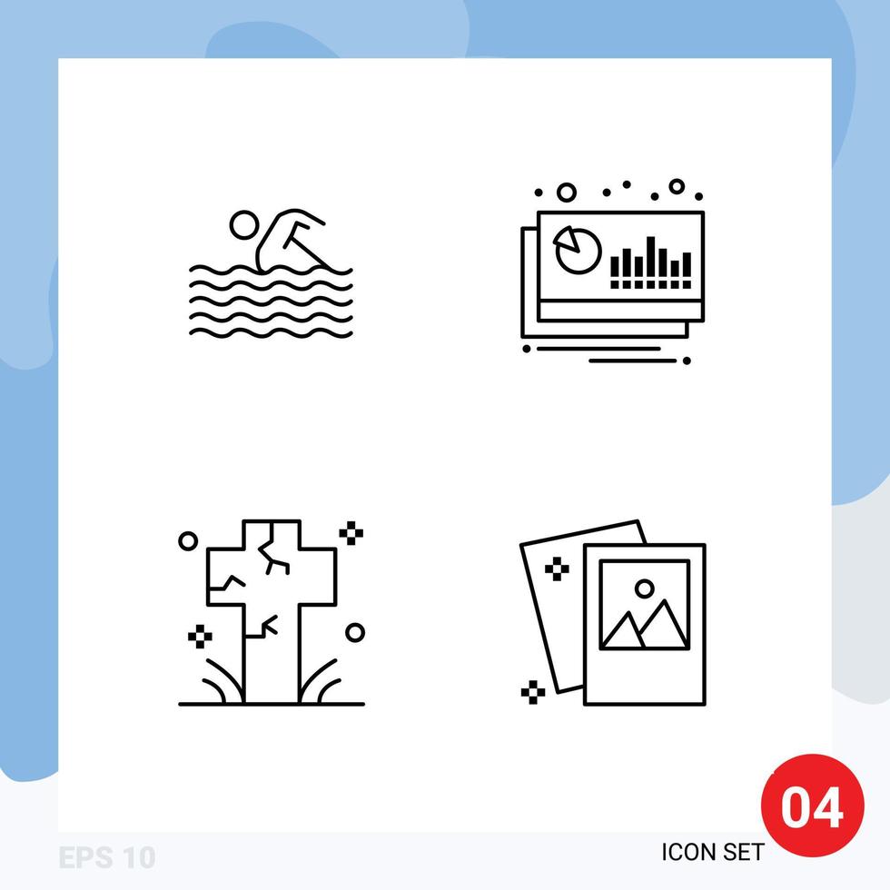 piktogram uppsättning av 4 enkel fylld linje platt färger av aktivitet prognos simning Diagram korsa redigerbar vektor design element
