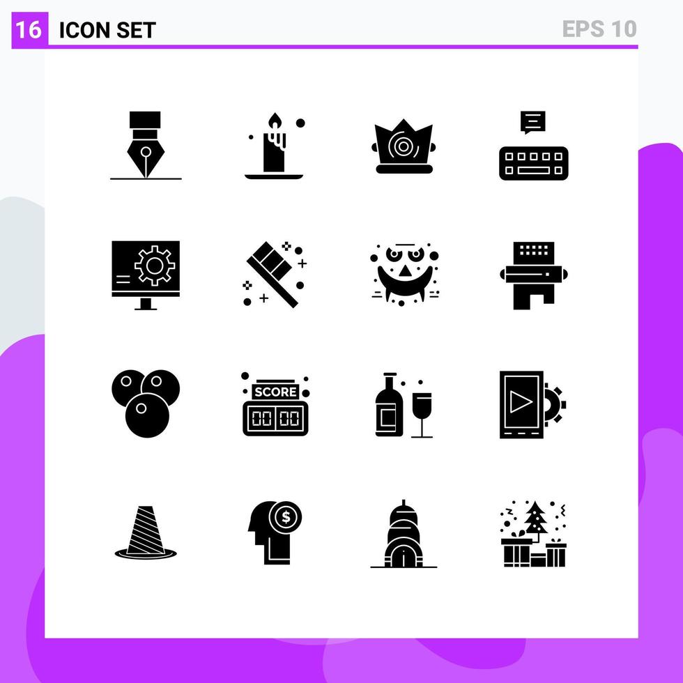 piktogram uppsättning av 16 enkel fast glyfer av fel utveckla krona insekt chatt redigerbar vektor design element