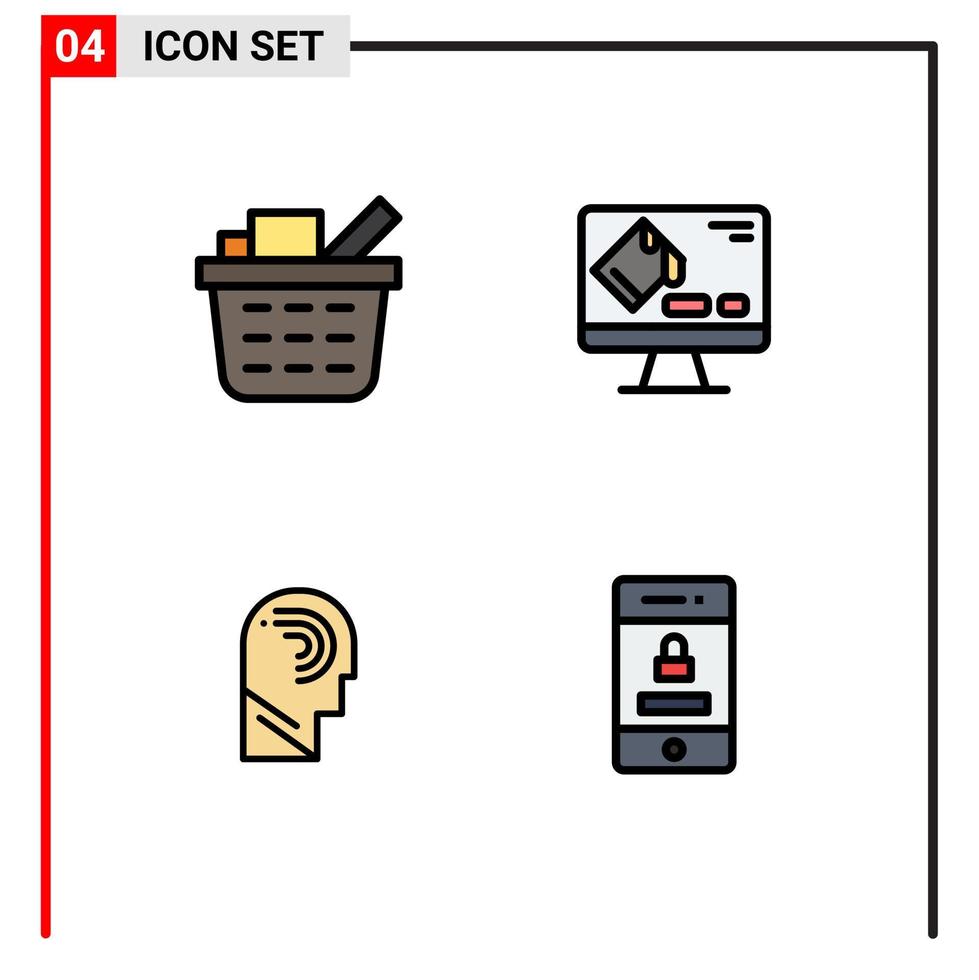 4 universelle Filledline-Flachfarben für Web- und mobile Anwendungen Korb manipulieren Farbbildschirm wechseln editierbare Vektordesign-Elemente vektor