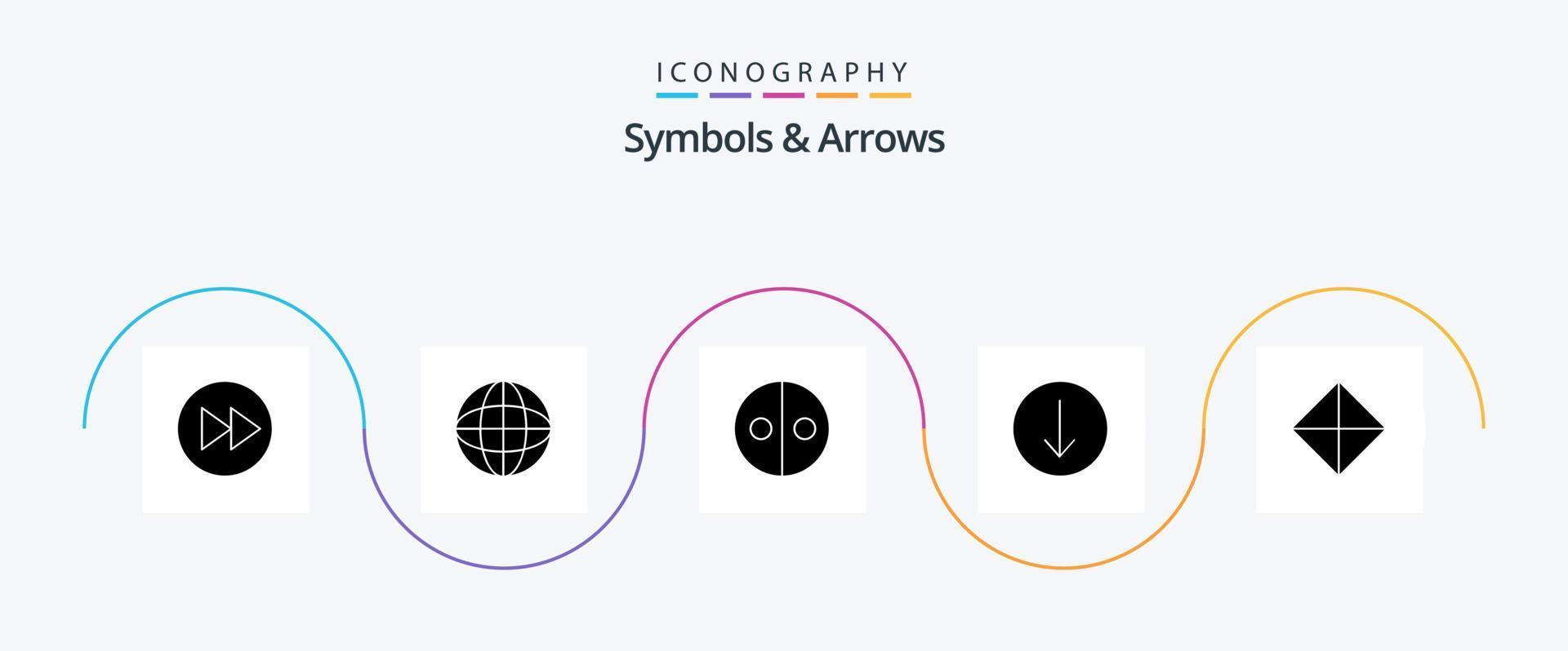 symboler och pilar glyf 5 ikon packa Inklusive symbolism. säkerhet. jämlikhet. ner. pil vektor