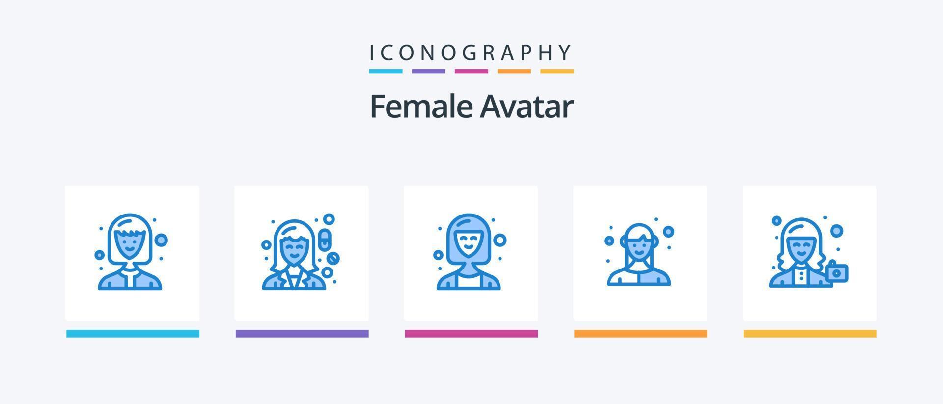 weiblicher Avatar Blue 5 Icon Pack inklusive Avatar. Dame. Geschäft. weiblich. Manager. kreatives Symboldesign vektor