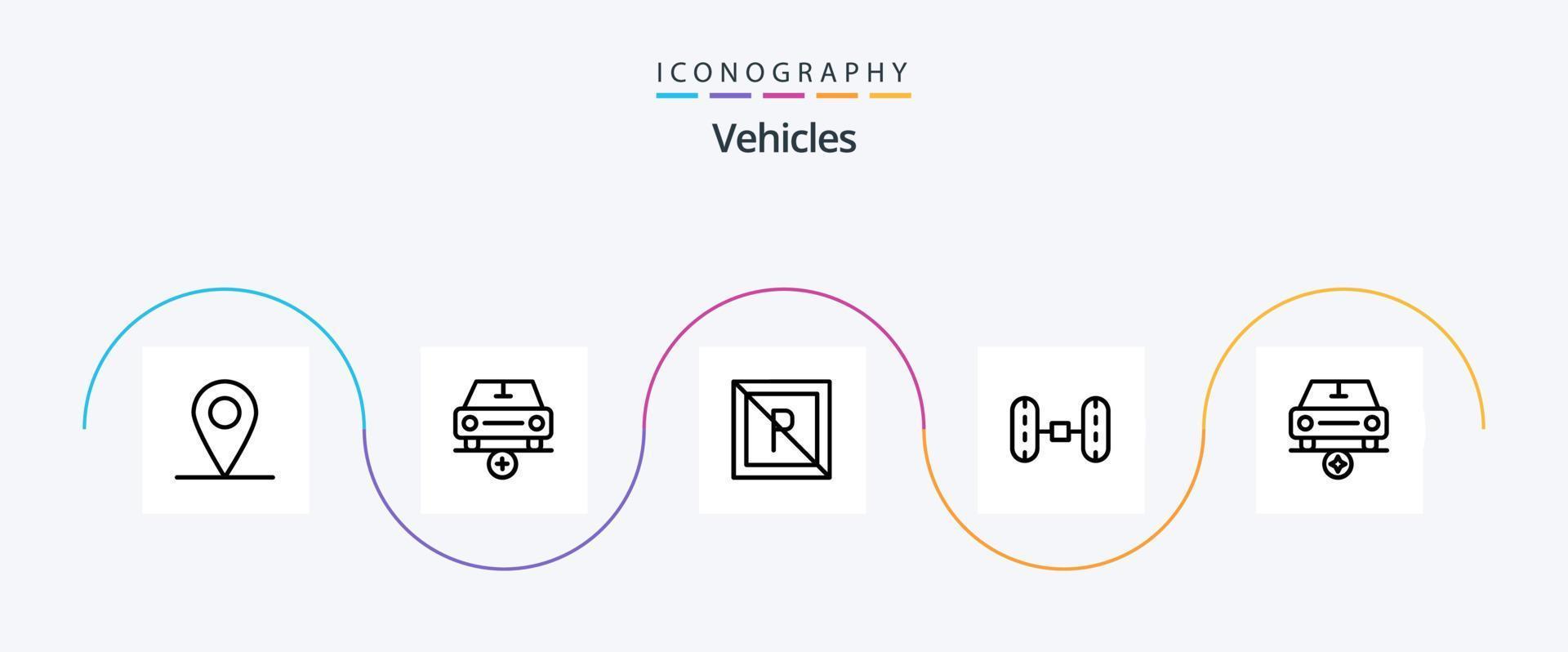 Fahrzeuglinie 5 Icon Pack inklusive Fahrzeuge. wichtig. Park. Auto. Lieferwagen vektor