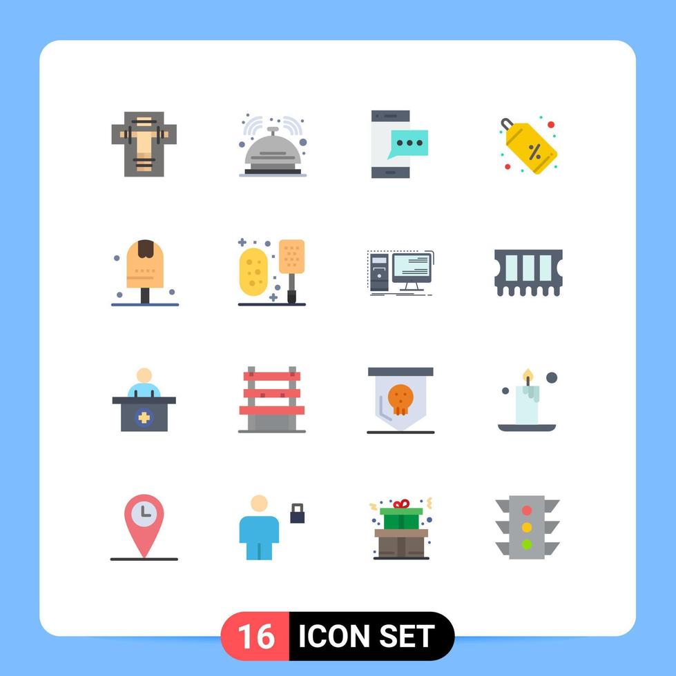 gruppe von 16 flachen farben zeichen und symbolen für tag rabatt raum smartphone mobil editierbares paket kreativer vektordesignelemente vektor