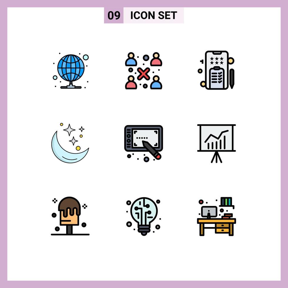 uppsättning av 9 modern ui ikoner symboler tecken för nål Plats marknadsföring väder natt redigerbar vektor design element