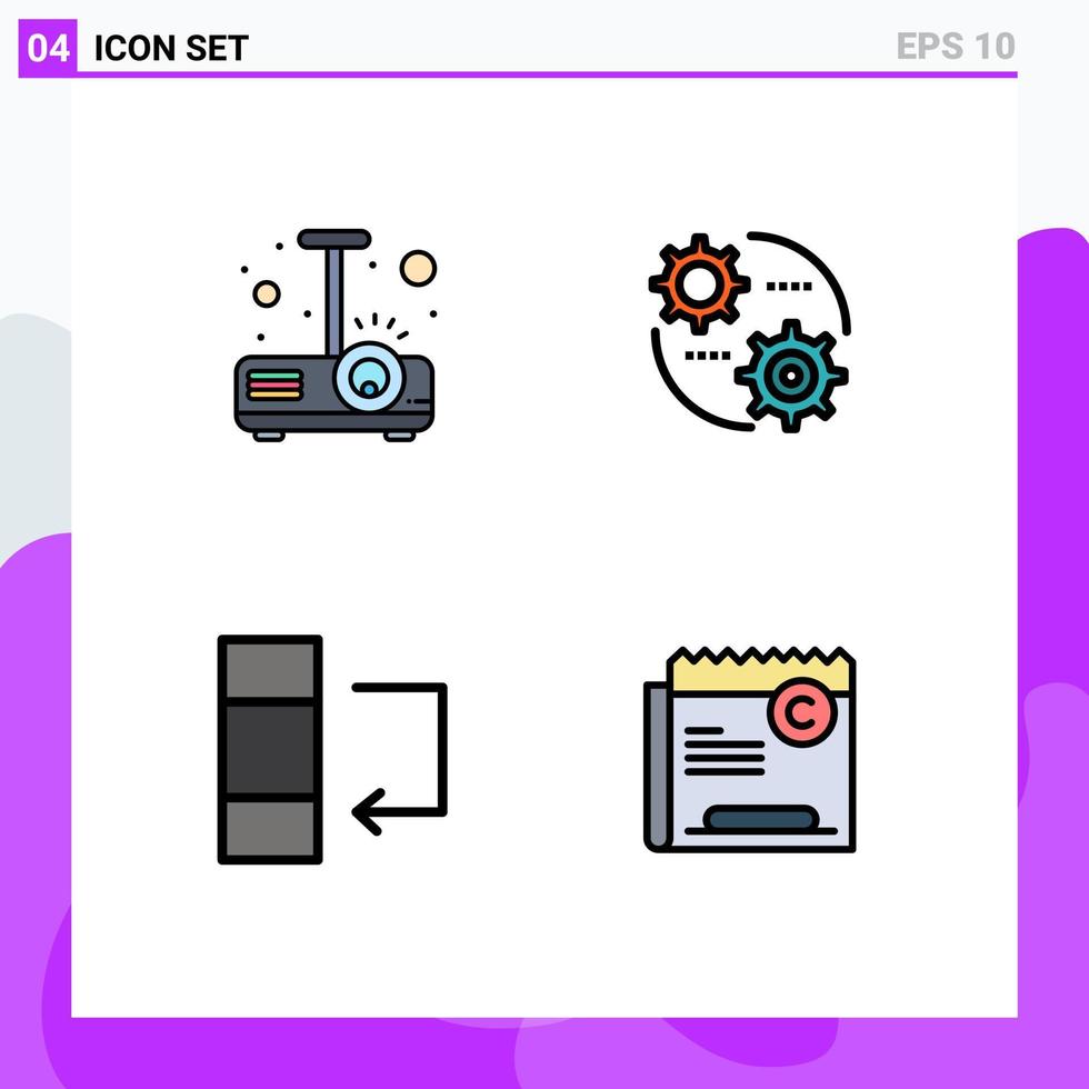 4 användare gränssnitt fylld linje platt Färg packa av modern tecken och symboler av beamer data ljus redskap kopia redigerbar vektor design element