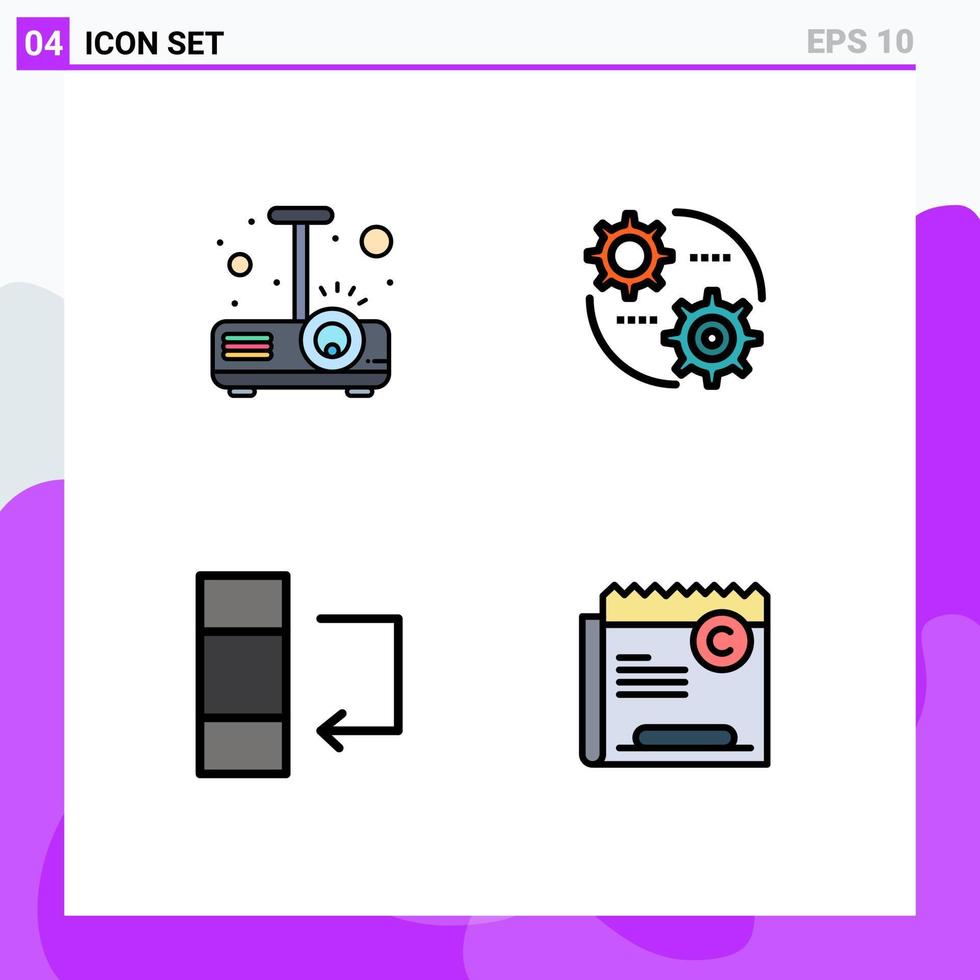4 Benutzeroberfläche Filledline Flat Color Pack moderner Zeichen und Symbole von Beamer Data Light Gear Copy editierbare Vektordesign-Elemente vektor