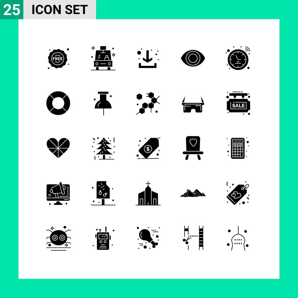 Gruppe von 25 modernen soliden Glyphen für Float-Smartwatch-Download-Signalanzeige editierbare Vektordesign-Elemente vektor