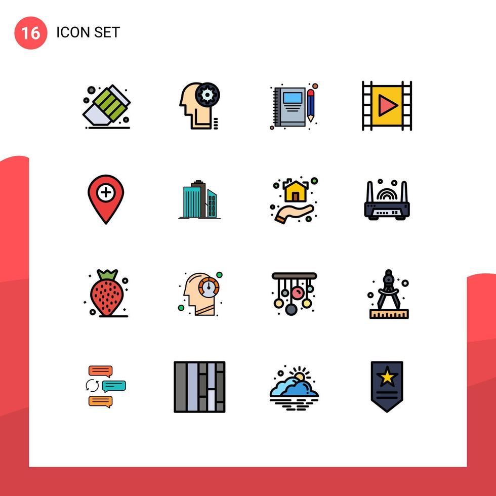 grupp av 16 platt Färg fylld rader tecken och symboler för plus spelare notera multimedia media redigerbar kreativ vektor design element