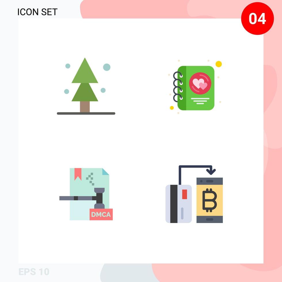 4 flaches Icon-Konzept für mobile Websites und Apps Forest Copyright Tree Love dmca editierbare Vektordesign-Elemente vektor