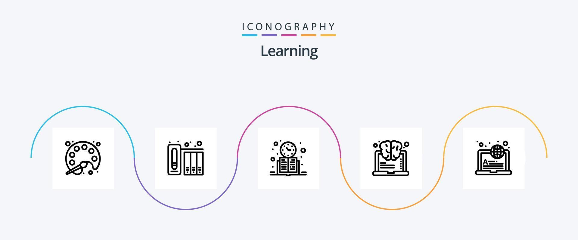 Learning Line 5 Icon Pack inklusive international. Erfolg. Buch. Lernen. Lernzeit vektor