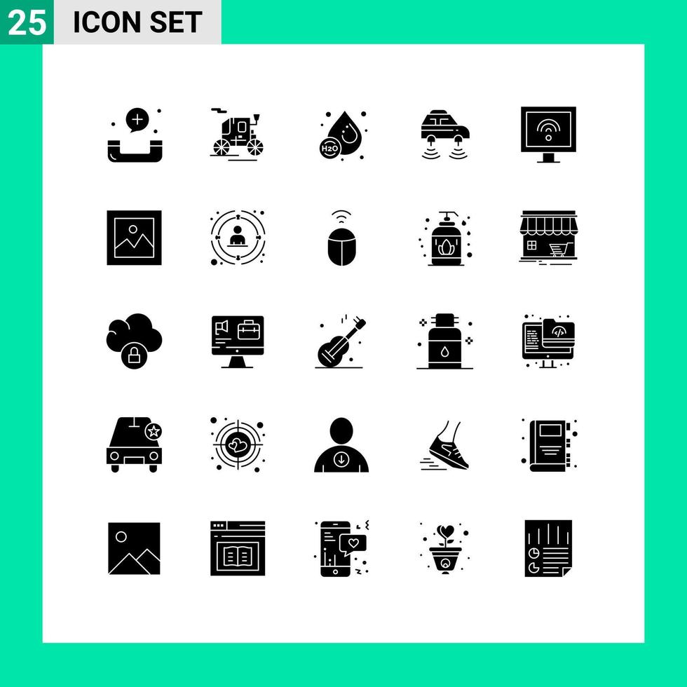 redigerbar vektor linje packa av 25 enkel fast glyfer av underhållning smart släppa nätverk bil redigerbar vektor design element