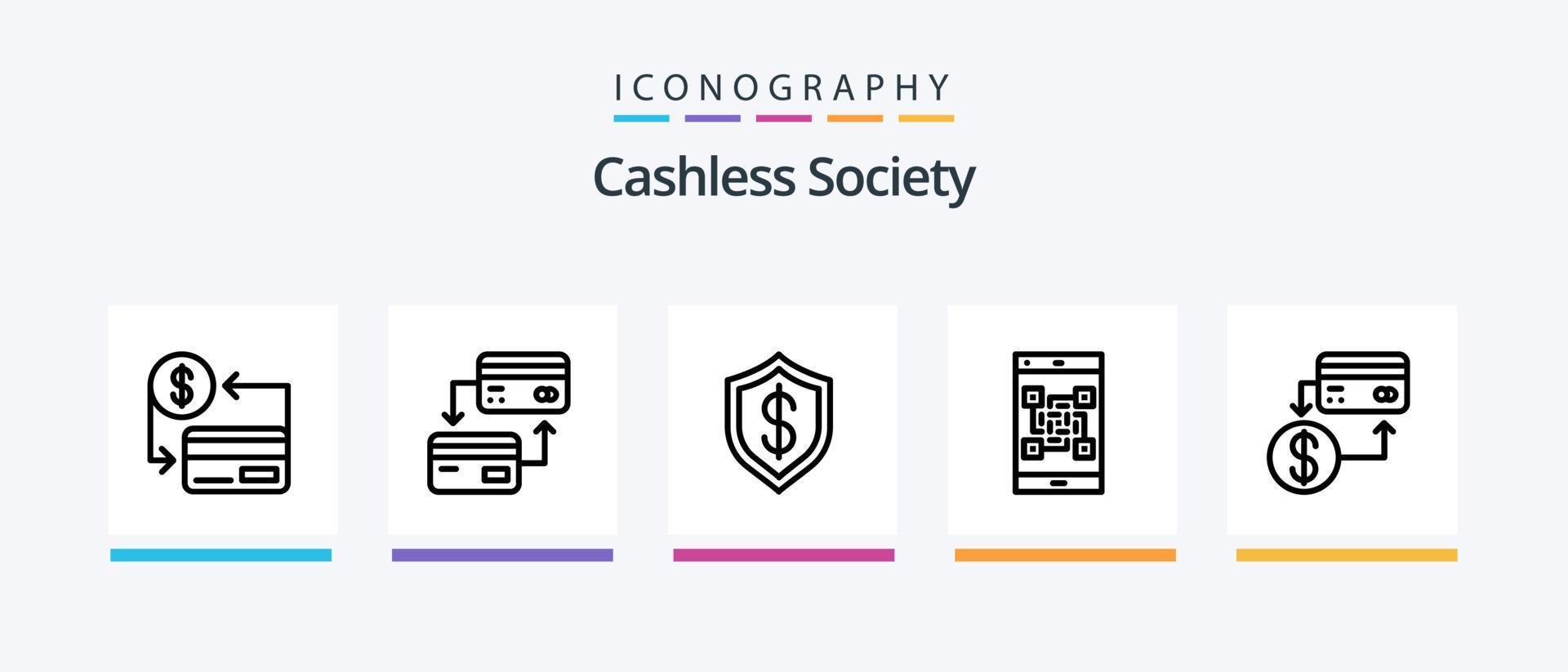 Cashless Society Line 5 Icon Pack inklusive qr. Code. Zahlung. zahlen. Finanzen. kreatives Symboldesign vektor