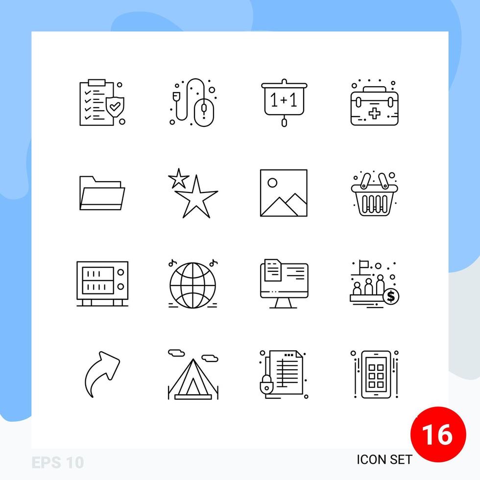 grupp av 16 konturer tecken och symboler för öppen vård utbildning medicinsk fall redigerbar vektor design element