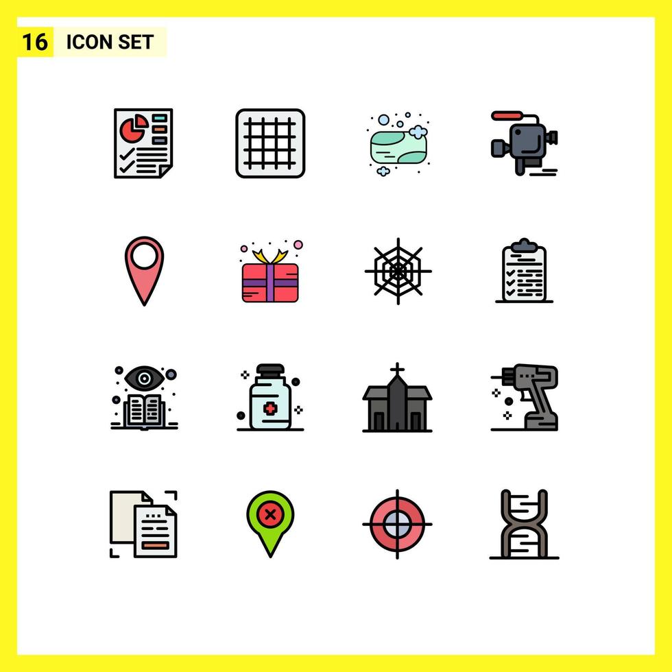satz von 16 modernen ui-symbolen symbole zeichen für geschenkauswahl duschseife gitarrenfilm editierbare kreative vektordesignelemente vektor