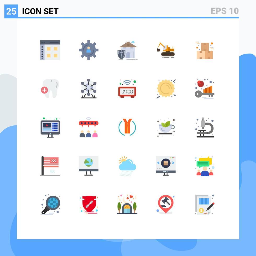 moderner Satz von 25 flachen Farben und Symbolen wie bearbeitbare Vektordesignelemente für das Schutzhaus der Kranproduktion vektor