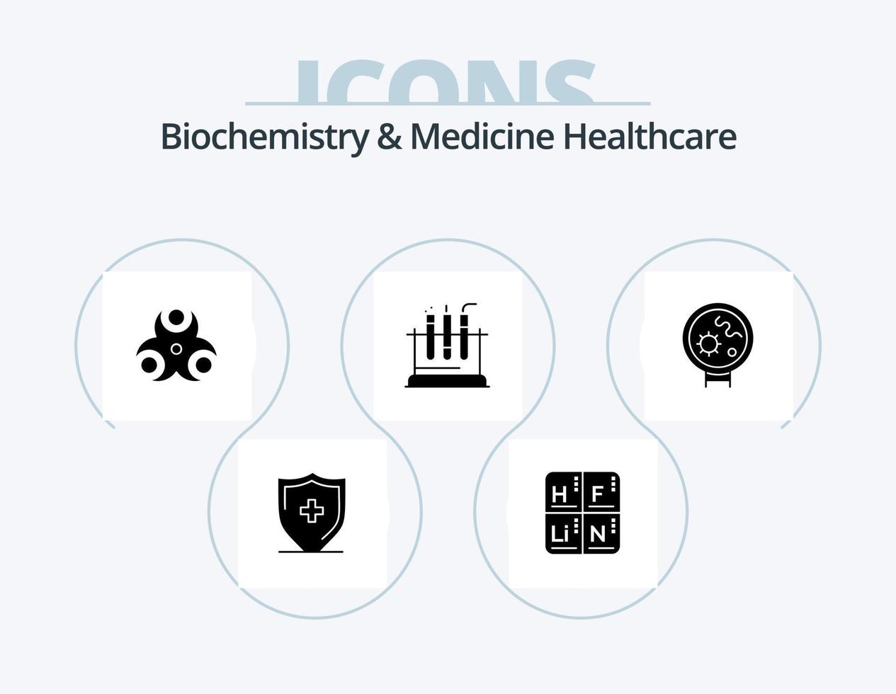 Biochemie und Medizin Healthcare Glyph Icon Pack 5 Icon Design. Viren. medizinisch. Gefahr. prüfen. Rohr vektor