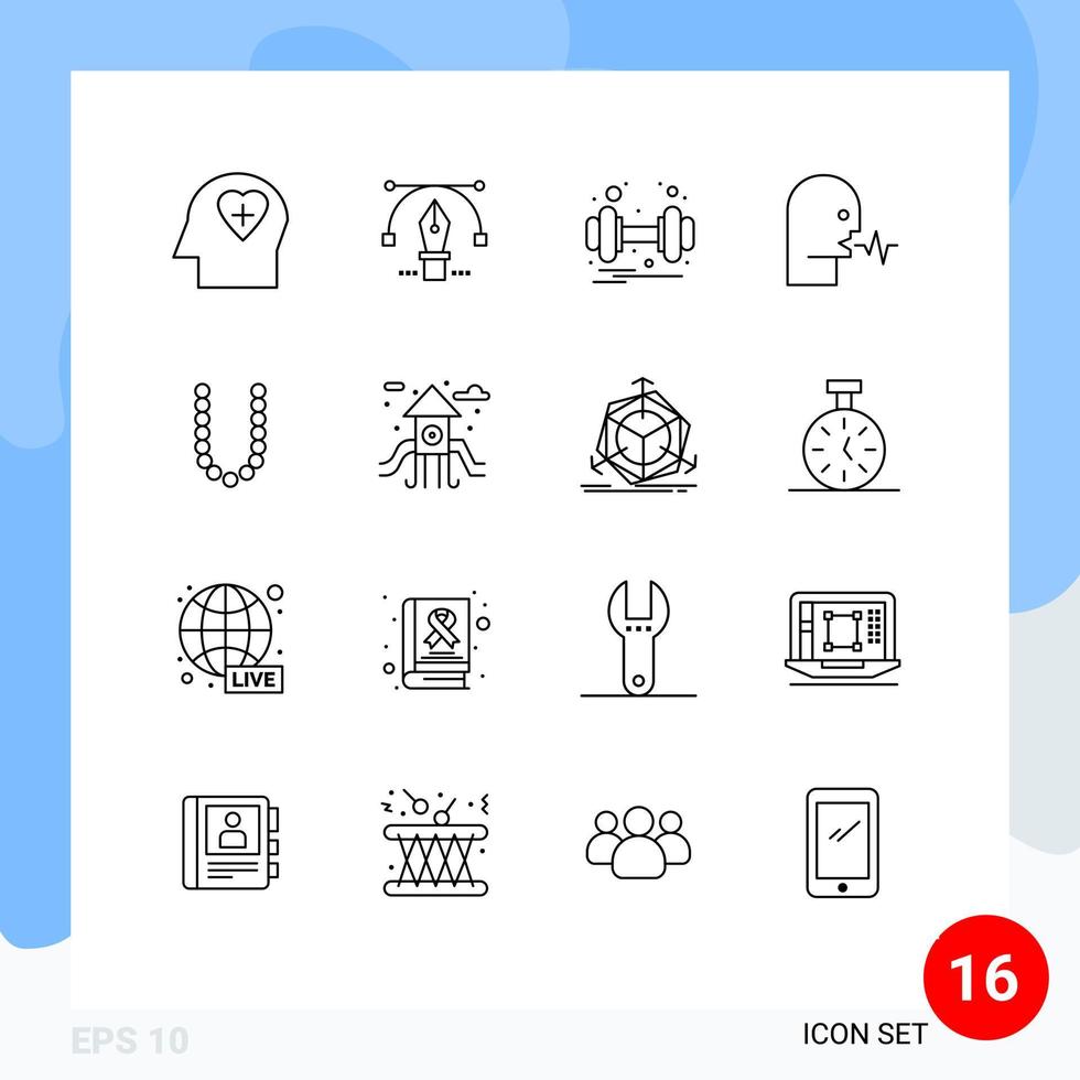 Gliederungspaket mit 16 universellen Symbolen für Schönheitsgespräche im Fitnessstudio Rede menschliche editierbare Vektordesign-Elemente vektor