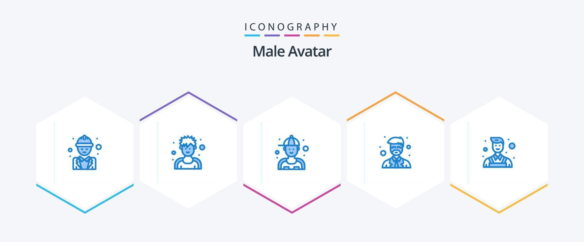 männlicher Avatar 25 blaues Icon Pack inklusive Dekorateur. Professor. Sportler. Meister. Reparatur vektor