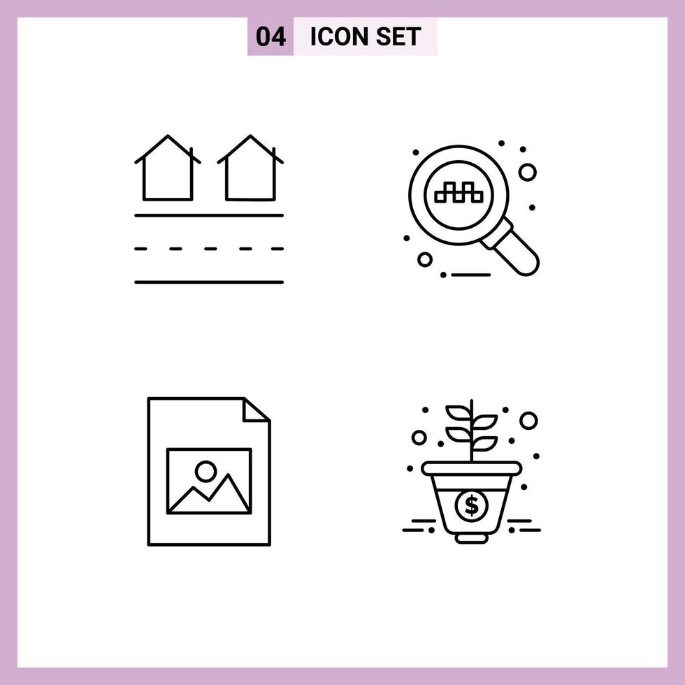 mobil gränssnitt linje uppsättning av 4 piktogram av egendom fil verklig Sök tillväxt redigerbar vektor design element