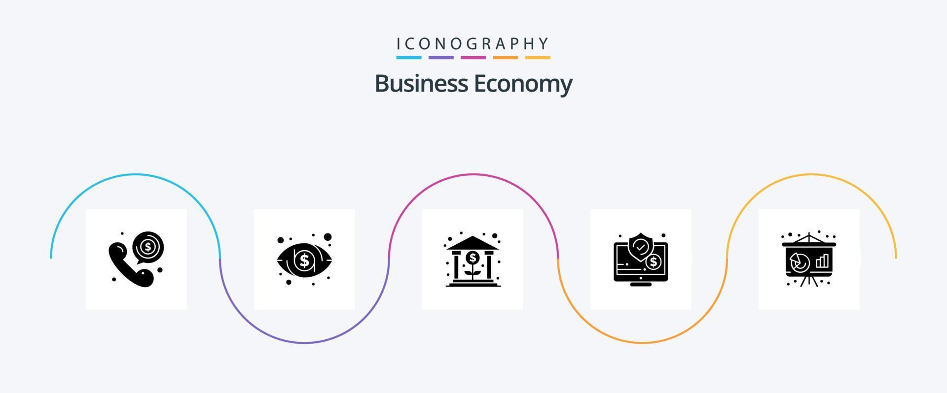 Economy Glyph 5 Icon Pack inklusive Business. Bildschirm. Bank. online. Geld vektor