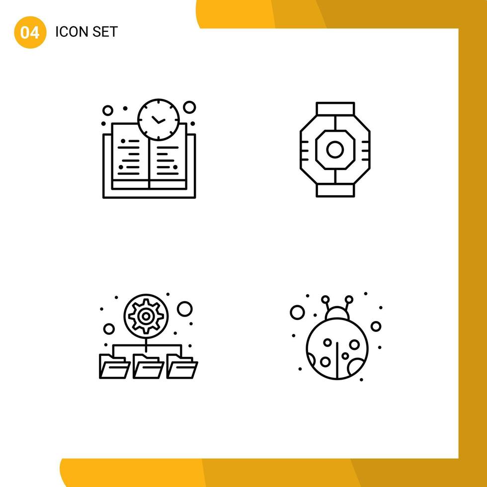 satz von 4 modernen ui-symbolen symbole zeichen für buchzeitordner luftschleusenmodul insekten editierbare vektordesignelemente vektor