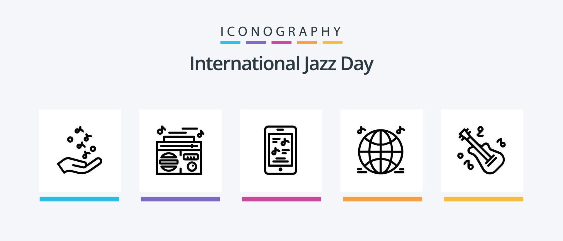 International Jazz Day Line 5 Icon Pack inklusive . Mikrofon. Sänger. Audio. Musik. kreatives Symboldesign vektor