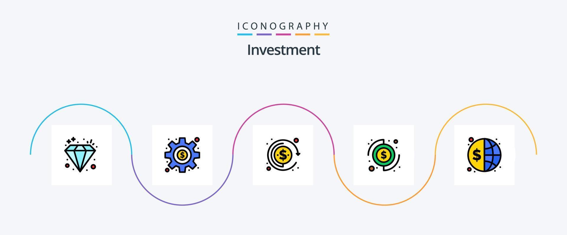 Investment Line gefüllt Flat 5 Icon Pack inklusive Geldfinanzierung. global. Investition. Finanzen. Investition vektor