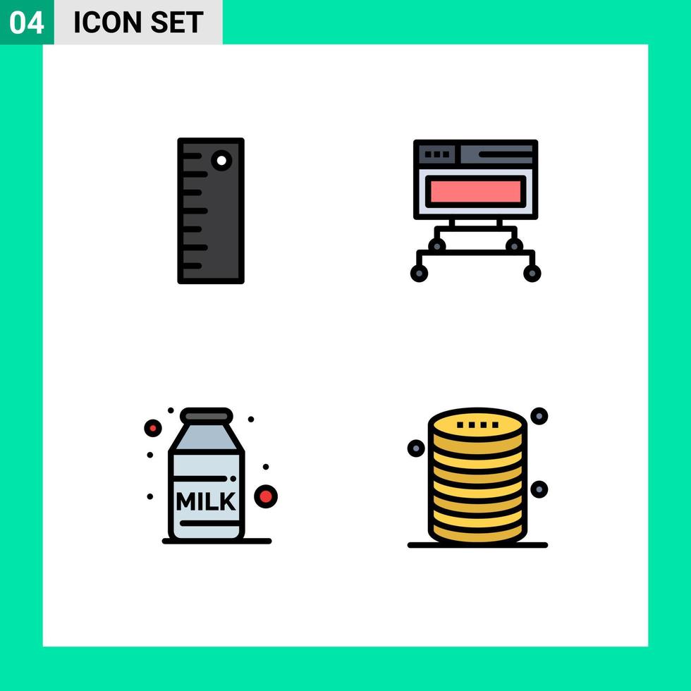 packa av 4 modern fylld linje platt färger tecken och symboler för webb skriva ut media sådan som design mjölk dator databas data redigerbar vektor design element