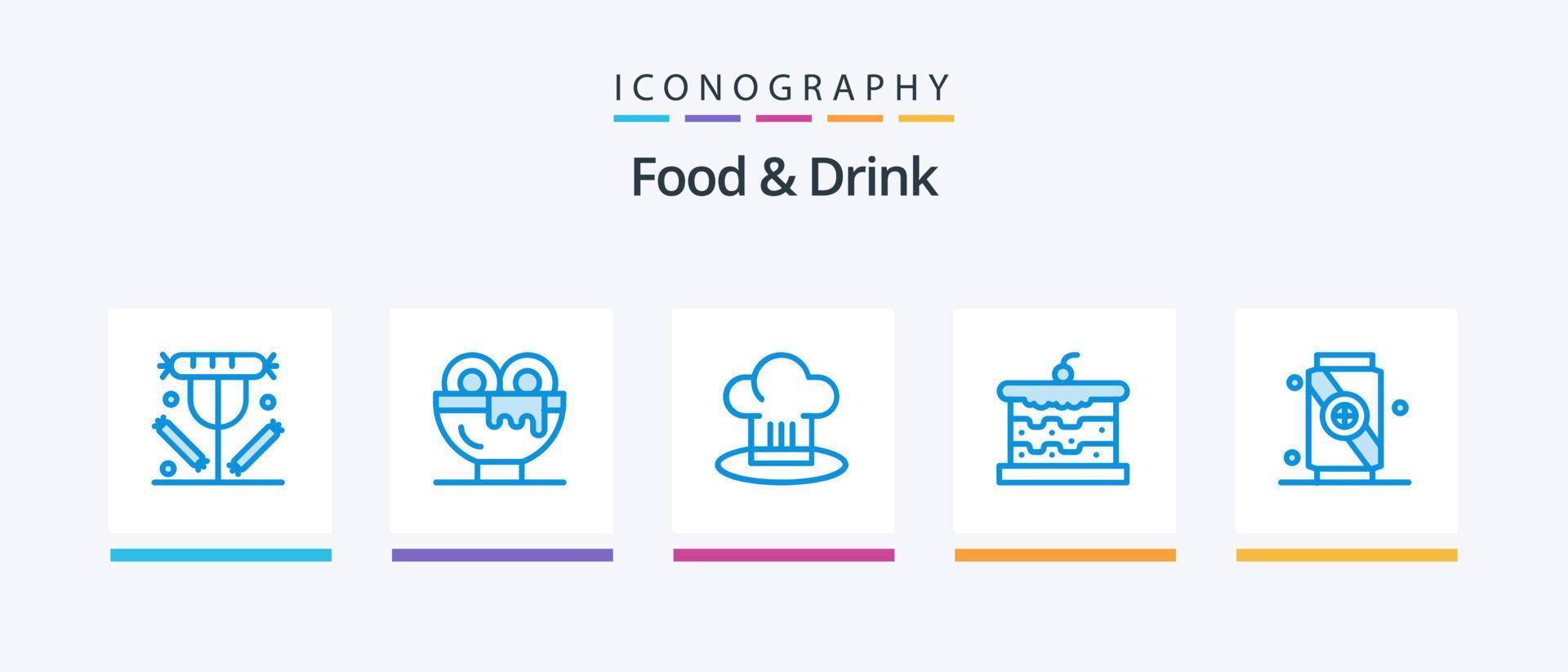 mat och dryck blå 5 ikon packa Inklusive mjuk. dryck. laga mat. kaka. kreativ ikoner design vektor