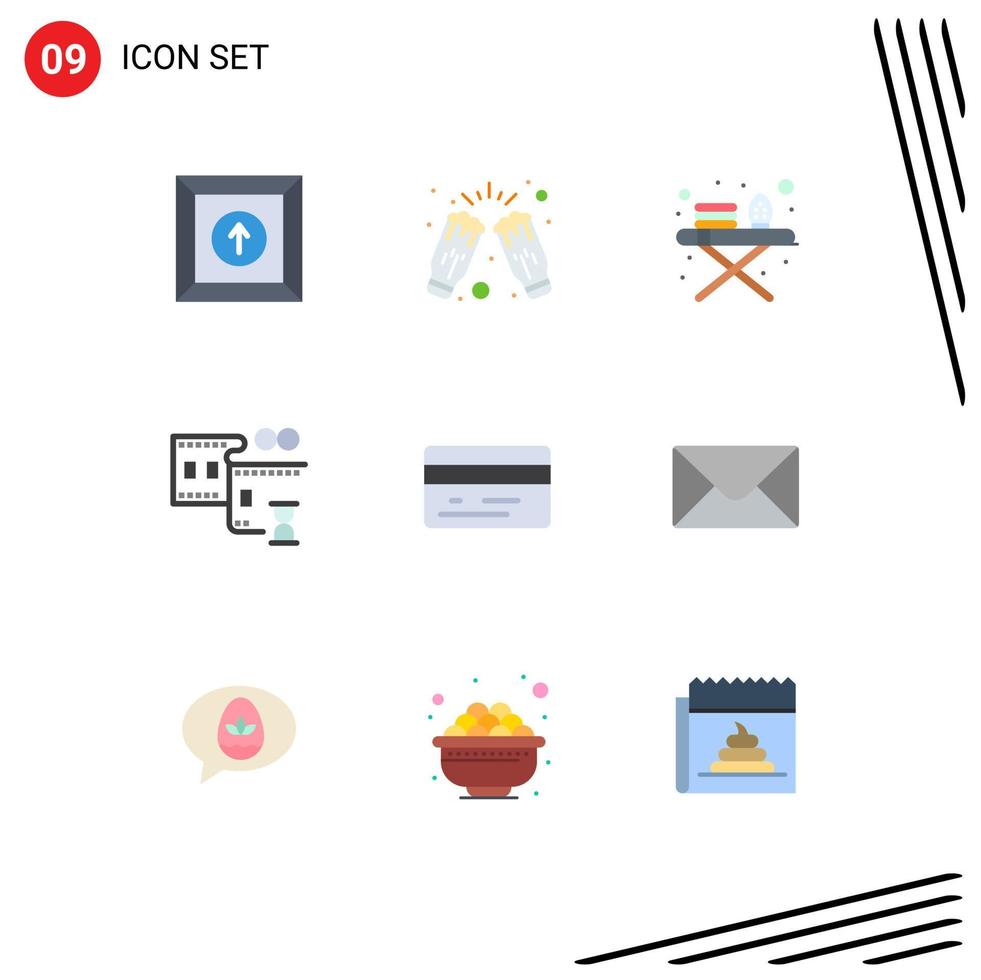 grupp av 9 platt färger tecken och symboler för post kreditera kort strykning styrelse tillbaka filma stip redigerbar vektor design element