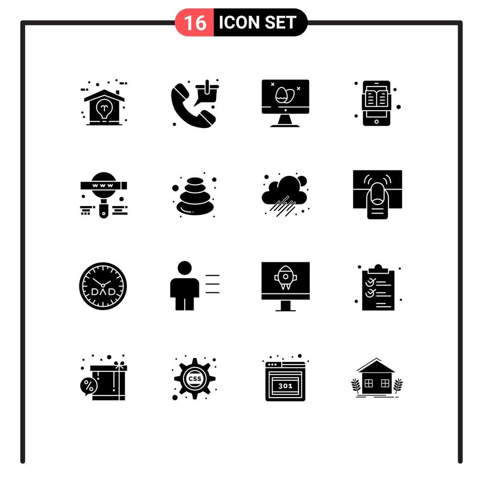 Solides Glyphenpaket mit 16 universellen Symbolen für das Lernen Lern-Apps Shopping-Bildungs-Apps Ostern editierbare Vektordesign-Elemente vektor