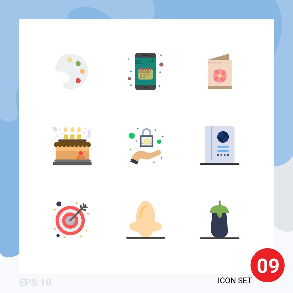 uppsättning av 9 modern ui ikoner symboler tecken för låsa dekoration företag kort firande födelsedag redigerbar vektor design element