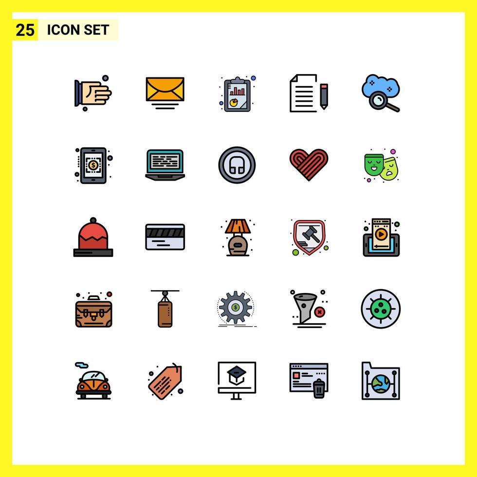 modern uppsättning av 25 fylld linje platt färger pictograph av moln datoranvändning fil analys förlängning data redigerbar vektor design element