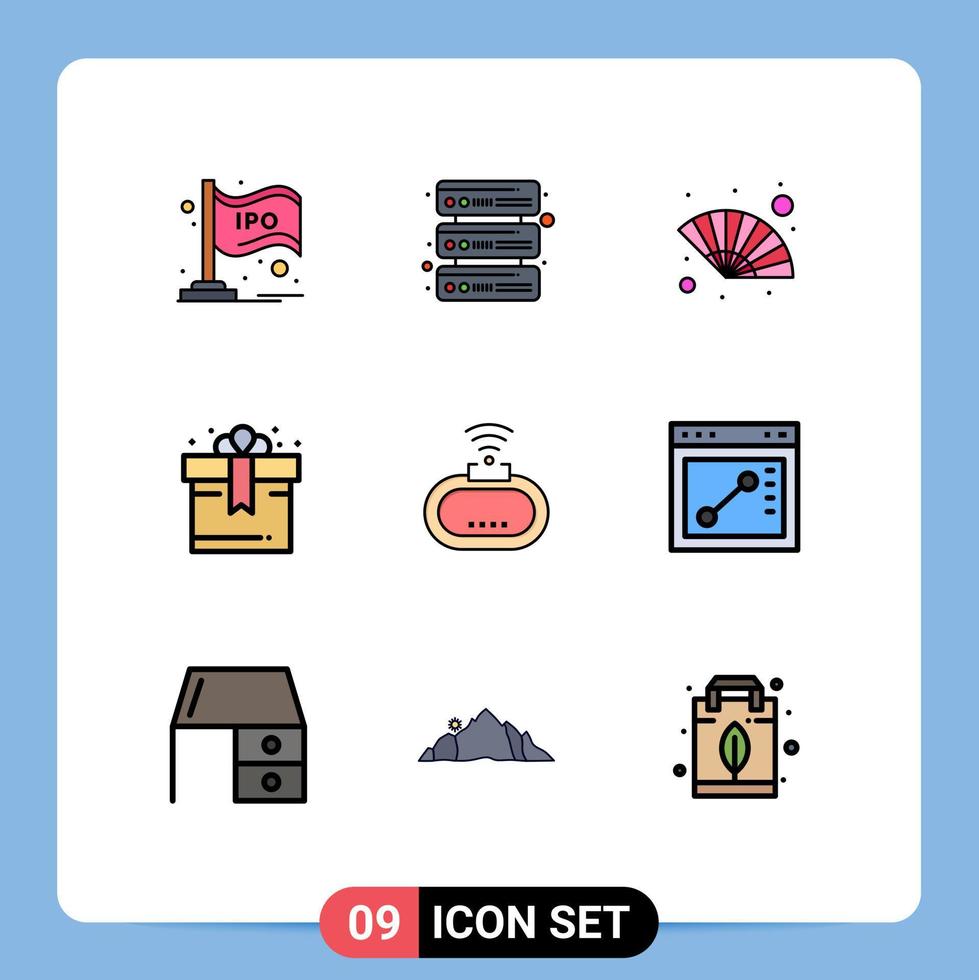 modern uppsättning av 9 fylld linje platt färger pictograph av wiFi enhet fläkt gåva födelsedag redigerbar vektor design element