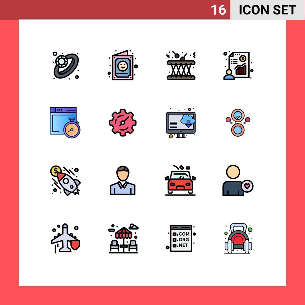 modern uppsättning av 16 platt Färg fylld rader och symboler sådan som fil presentation trumma affärsman ljud redigerbar kreativ vektor design element